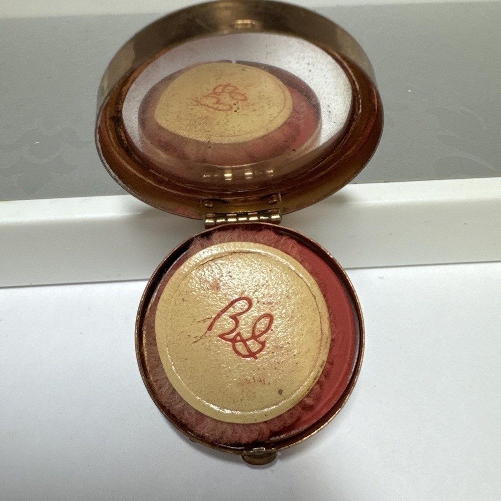 VTG Collectors Compact Makeup Barbara Gould New York Copper Rouge Puff Mini - Picture 2 of 10